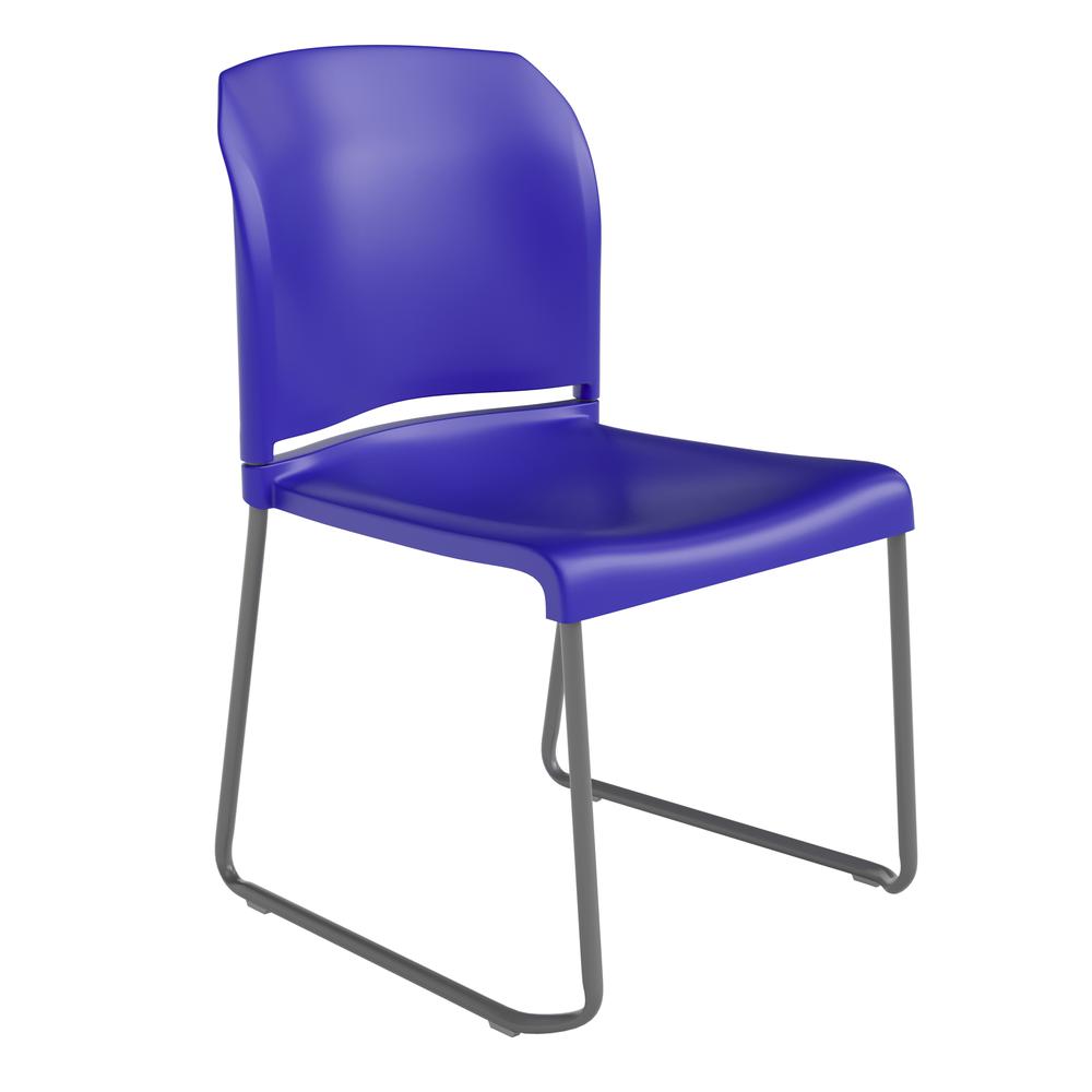 Blue Full Back Contoured Stack Chair with Gray Powder Coated Sled Base. Picture 2