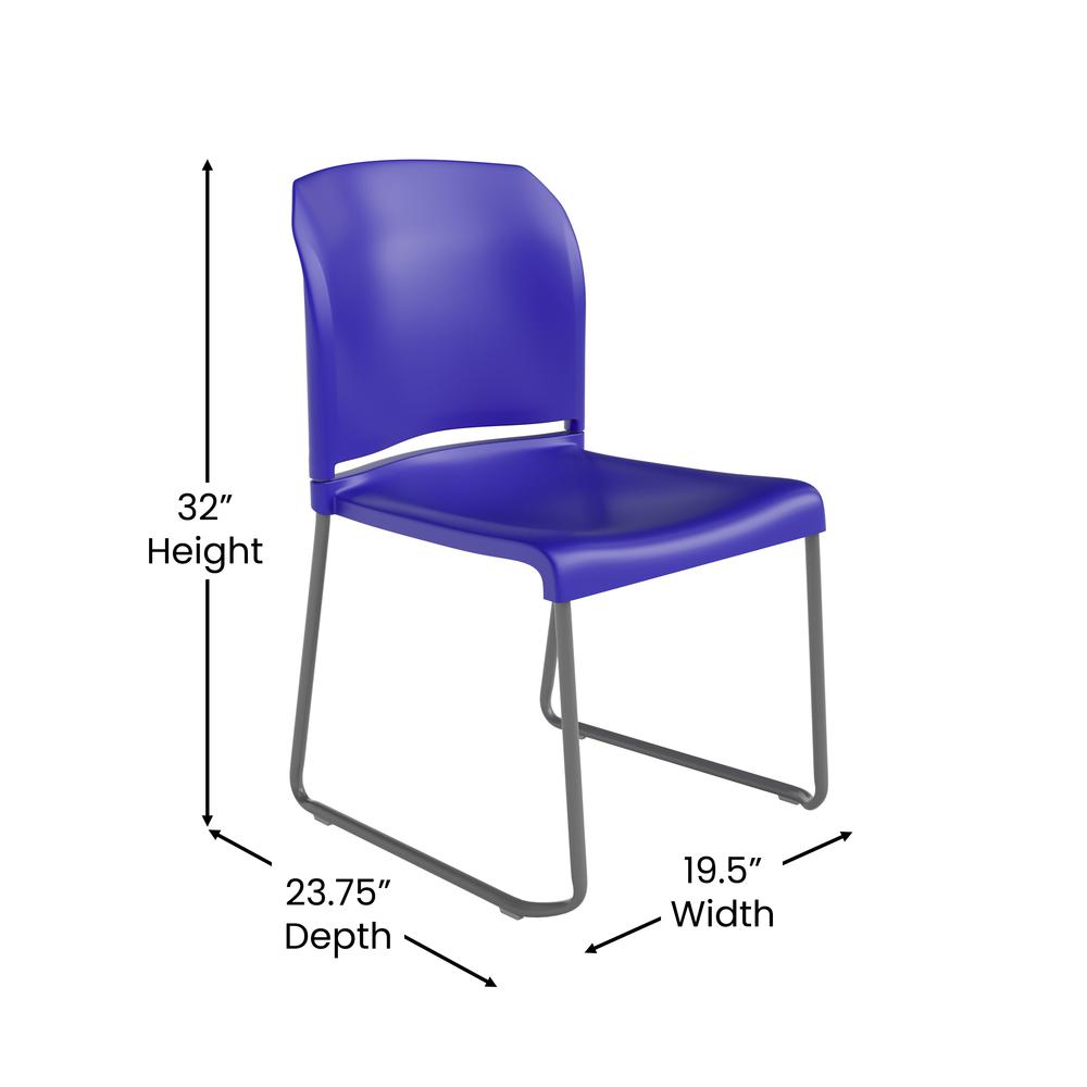 Blue Full Back Contoured Stack Chair with Gray Powder Coated Sled Base. Picture 5