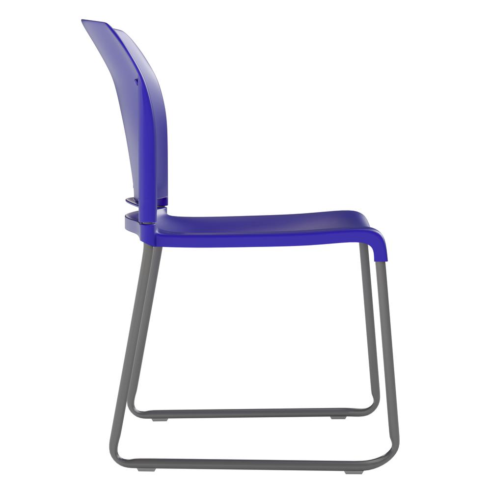 Blue Full Back Contoured Stack Chair with Gray Powder Coated Sled Base. Picture 9