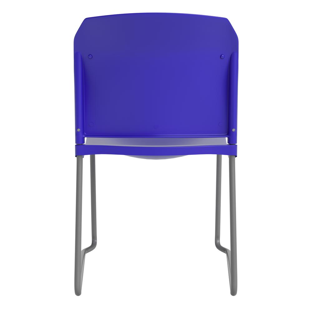 Blue Full Back Contoured Stack Chair with Gray Powder Coated Sled Base. Picture 8