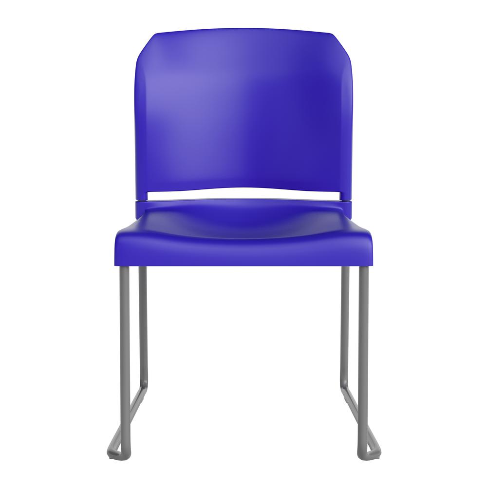 Blue Full Back Contoured Stack Chair with Gray Powder Coated Sled Base. Picture 10