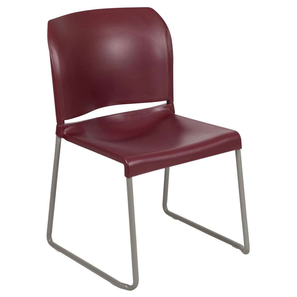 HERCULES Series 880 lb. Capacity Burgundy Full Back Contoured Stack Chair with Gray Powder Coated Sled Base. The main picture.