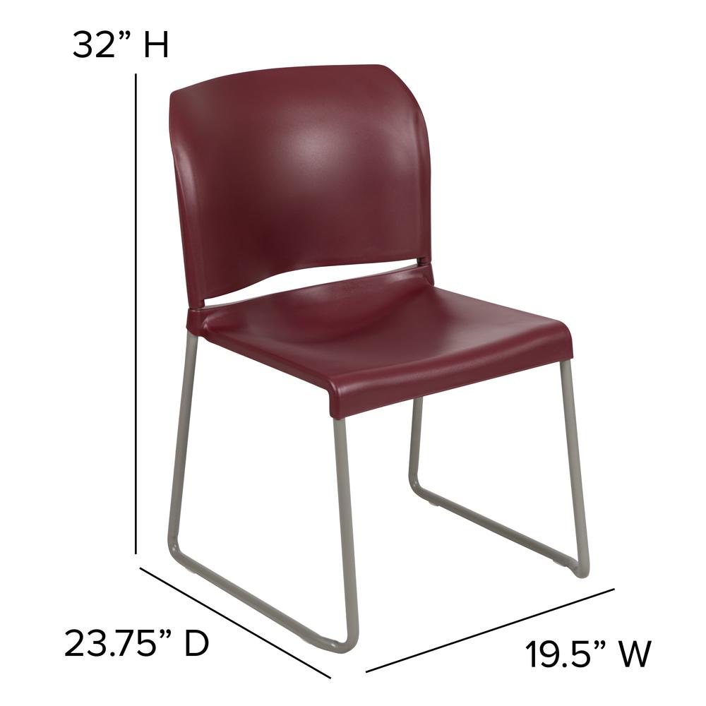 HERCULES Series 880 lb. Capacity Burgundy Full Back Contoured Stack Chair with Gray Powder Coated Sled Base. Picture 4