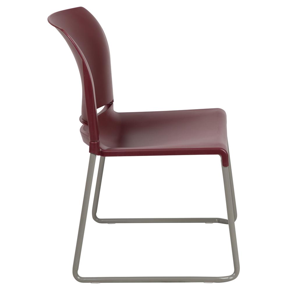 HERCULES Series 880 lb. Capacity Burgundy Full Back Contoured Stack Chair with Gray Powder Coated Sled Base. Picture 3