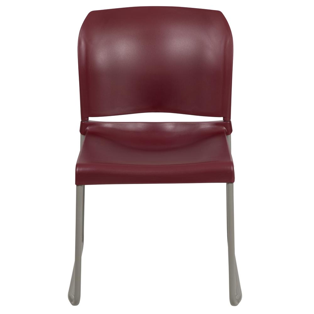 HERCULES Series 880 lb. Capacity Burgundy Full Back Contoured Stack Chair with Gray Powder Coated Sled Base. Picture 5