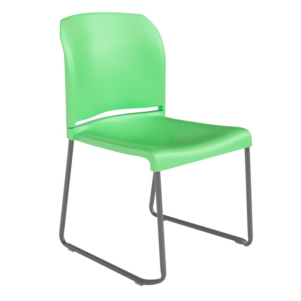 HERCULES Series 880 lb. Capacity Green Full Back Contoured Stack Chair with Gray Powder Coated Sled Base. Picture 2