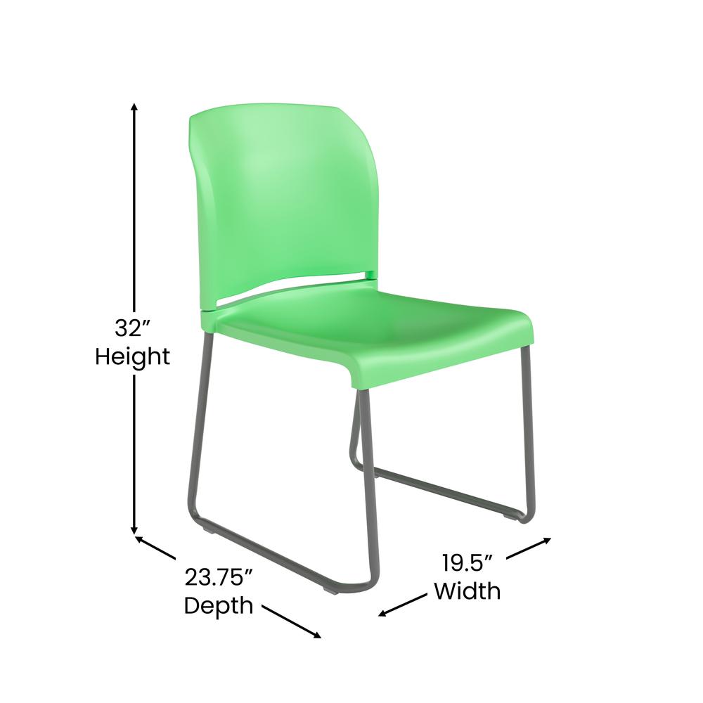 HERCULES Series 880 lb. Capacity Green Full Back Contoured Stack Chair with Gray Powder Coated Sled Base. Picture 5