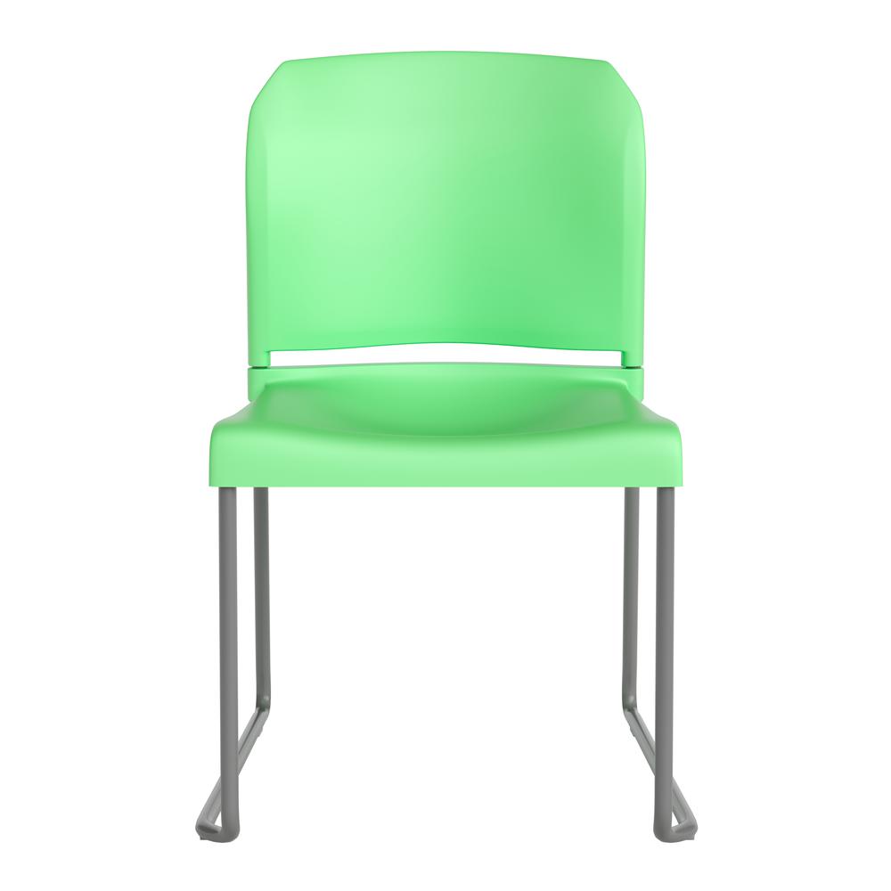 HERCULES Series 880 lb. Capacity Green Full Back Contoured Stack Chair with Gray Powder Coated Sled Base. Picture 10