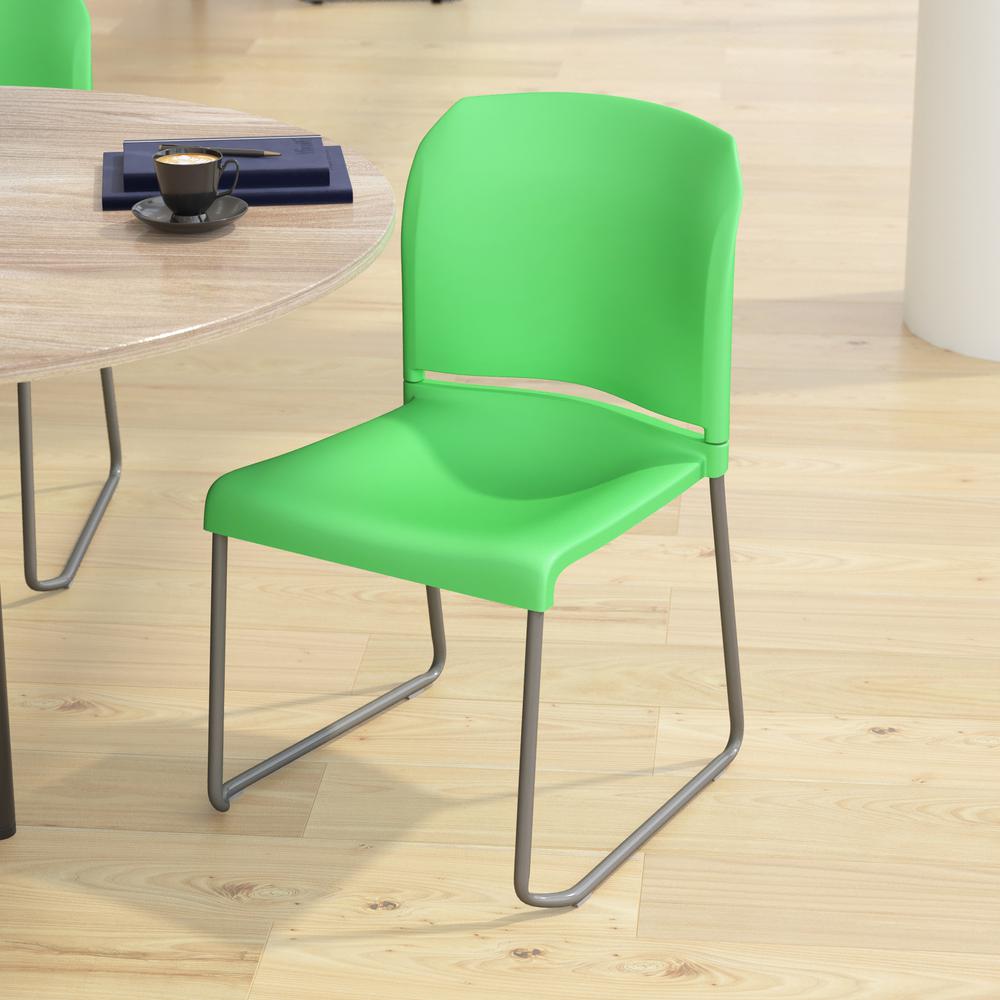 HERCULES Series 880 lb. Capacity Green Full Back Contoured Stack Chair with Gray Powder Coated Sled Base. Picture 6
