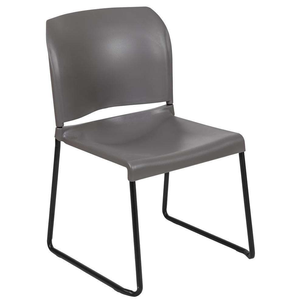 Gray Full Back Contoured Stack Chair with Black Powder Coated Sled Base. Picture 1