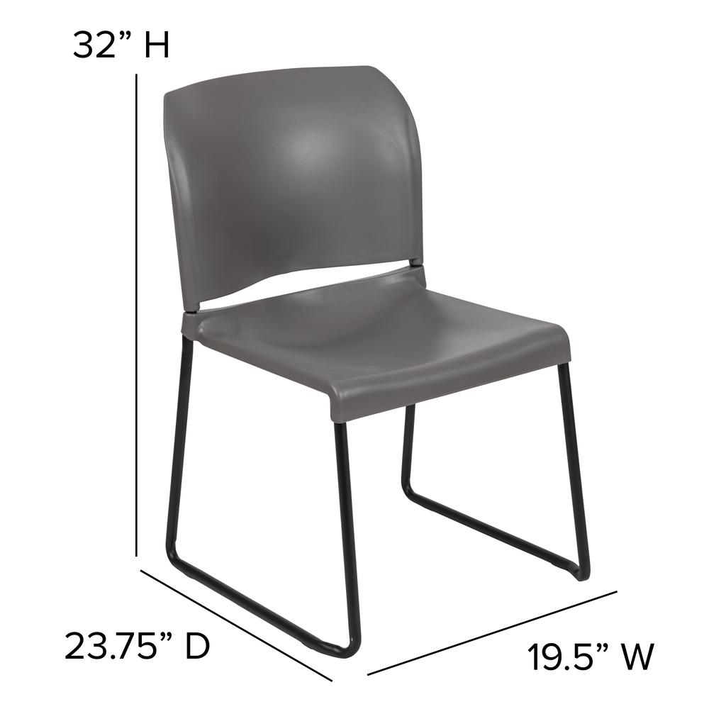HERCULES Series 880 lb. Capacity Gray Full Back Contoured Stack Chair with Black Powder Coated Sled Base. Picture 2