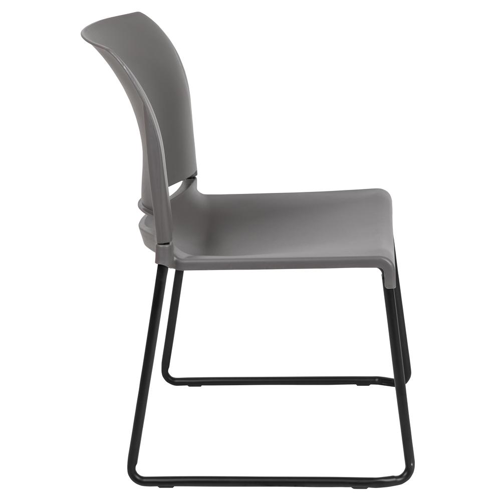 HERCULES Series 880 lb. Capacity Gray Full Back Contoured Stack Chair with Black Powder Coated Sled Base. Picture 3
