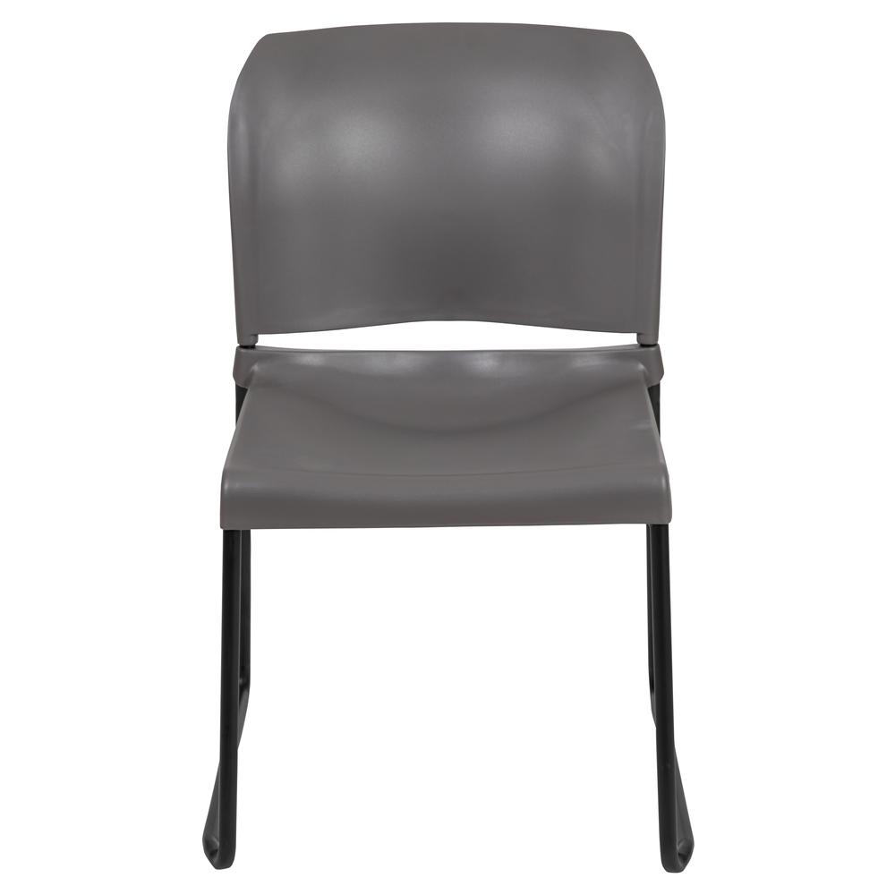 HERCULES Series 880 lb. Capacity Gray Full Back Contoured Stack Chair with Black Powder Coated Sled Base. Picture 5