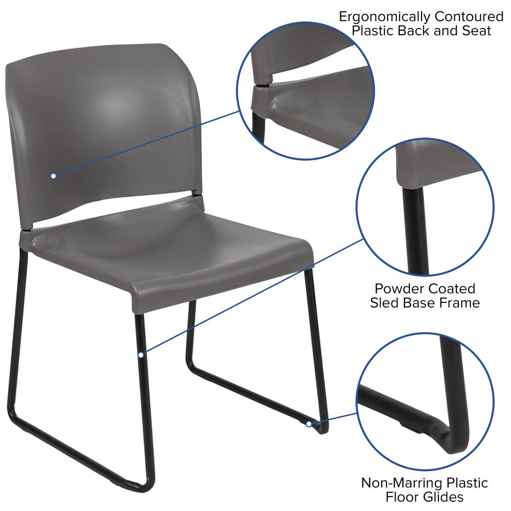 HERCULES Series 880 lb. Capacity Gray Full Back Contoured Stack Chair with Black Powder Coated Sled Base. Picture 6