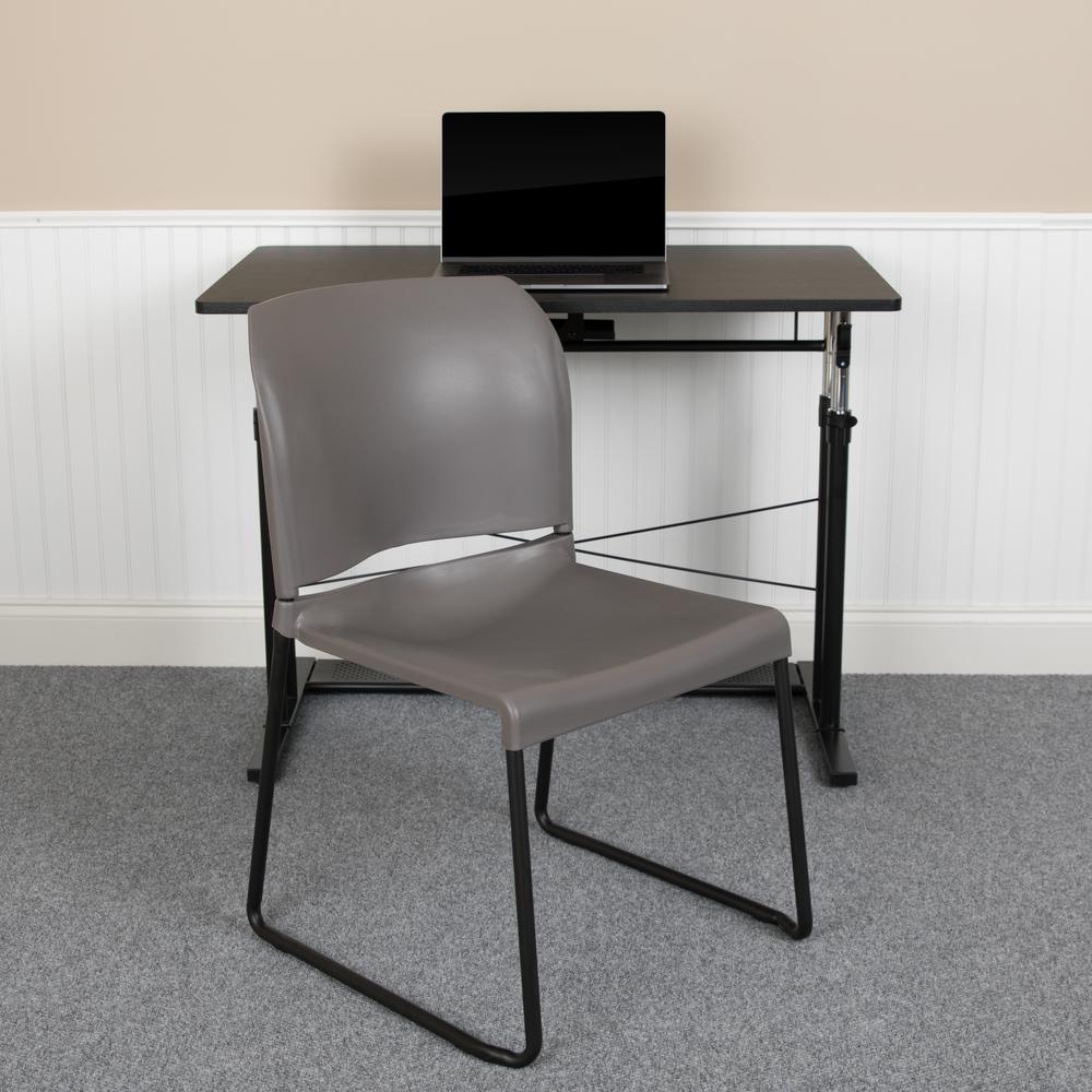 HERCULES Series 880 lb. Capacity Gray Full Back Contoured Stack Chair with Black Powder Coated Sled Base. Picture 11