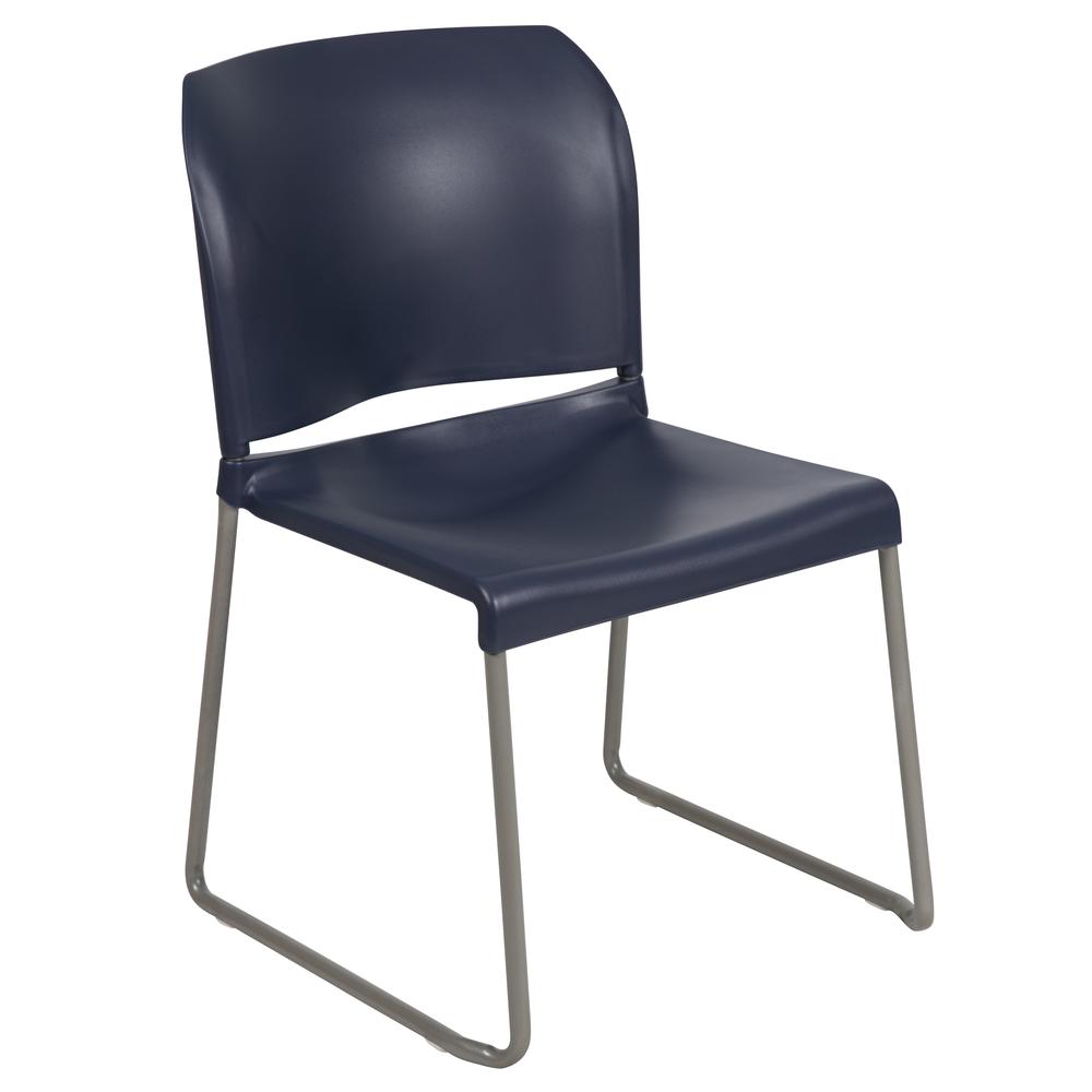 HERCULES Series 880 lb. Capacity Navy Full Back Contoured Stack Chair with Gray Powder Coated Sled Base. The main picture.
