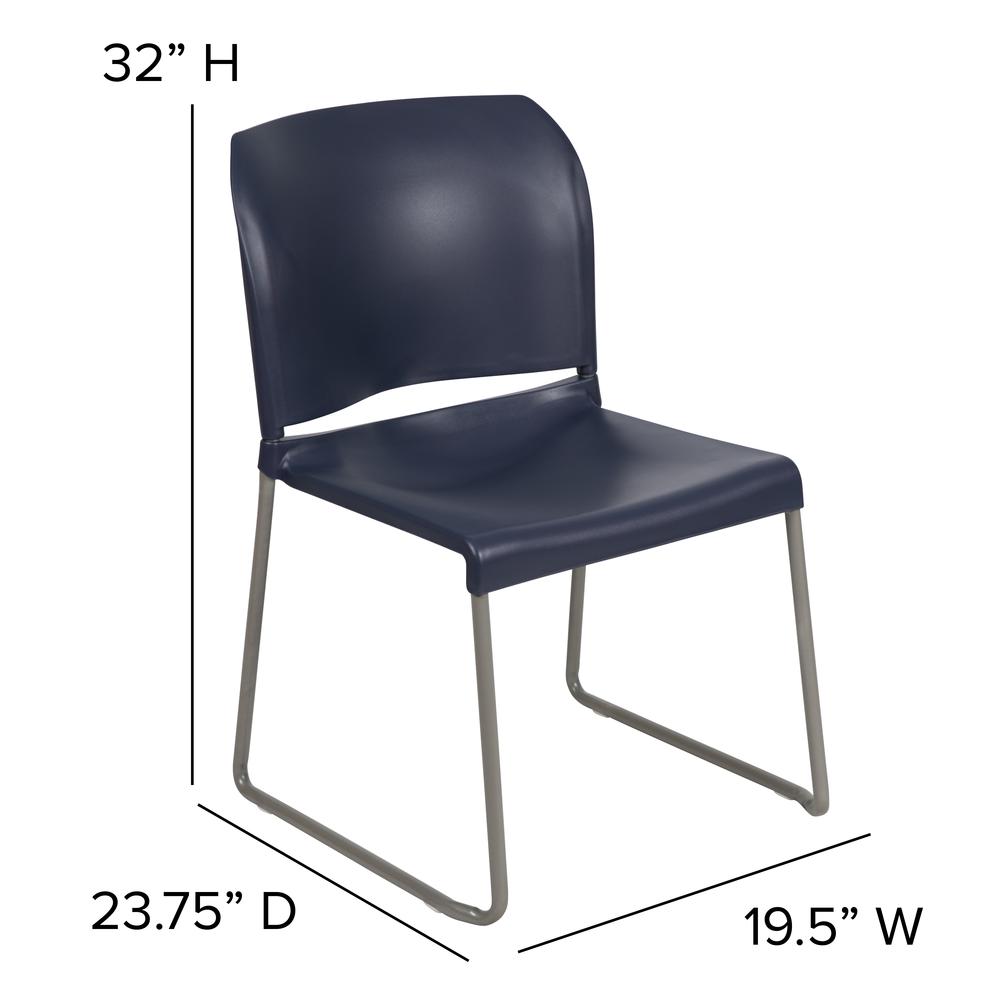 HERCULES Series 880 lb. Capacity Navy Full Back Contoured Stack Chair with Gray Powder Coated Sled Base. Picture 4
