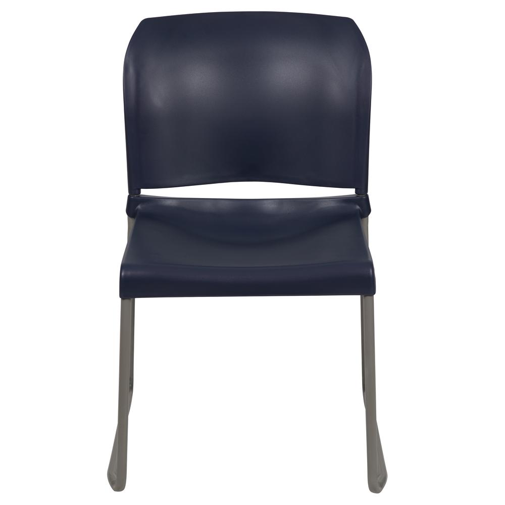 HERCULES Series 880 lb. Capacity Navy Full Back Contoured Stack Chair with Gray Powder Coated Sled Base. Picture 5