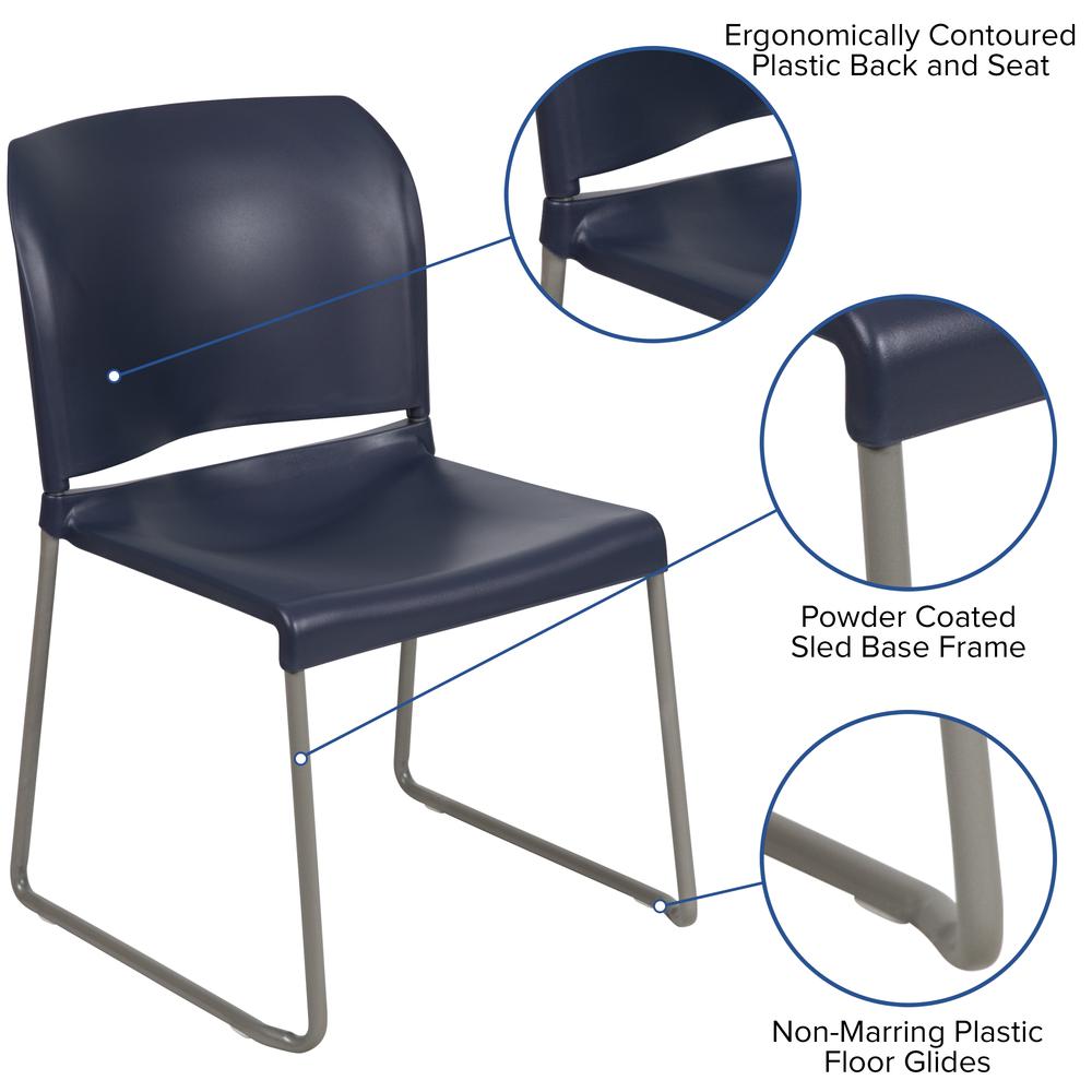 HERCULES Series 880 lb. Capacity Navy Full Back Contoured Stack Chair with Gray Powder Coated Sled Base. Picture 6