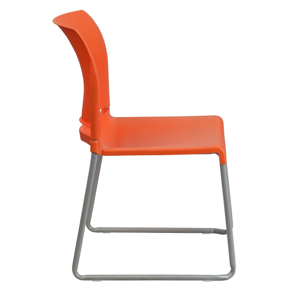880 lb. Capacity Orange Full Back Contoured Stack Chair with Gray Powder Coated Sled Base. Picture 2