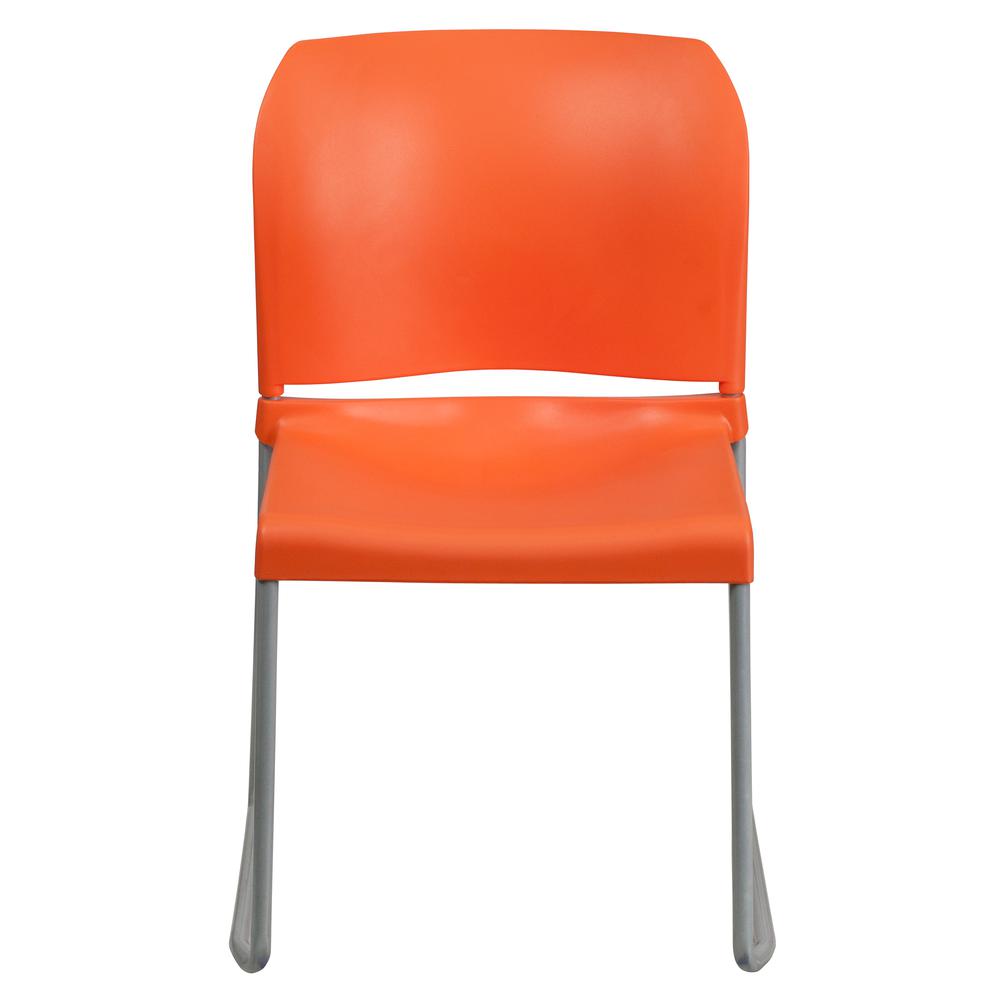 880 lb. Capacity Orange Full Back Contoured Stack Chair with Gray Powder Coated Sled Base. Picture 4