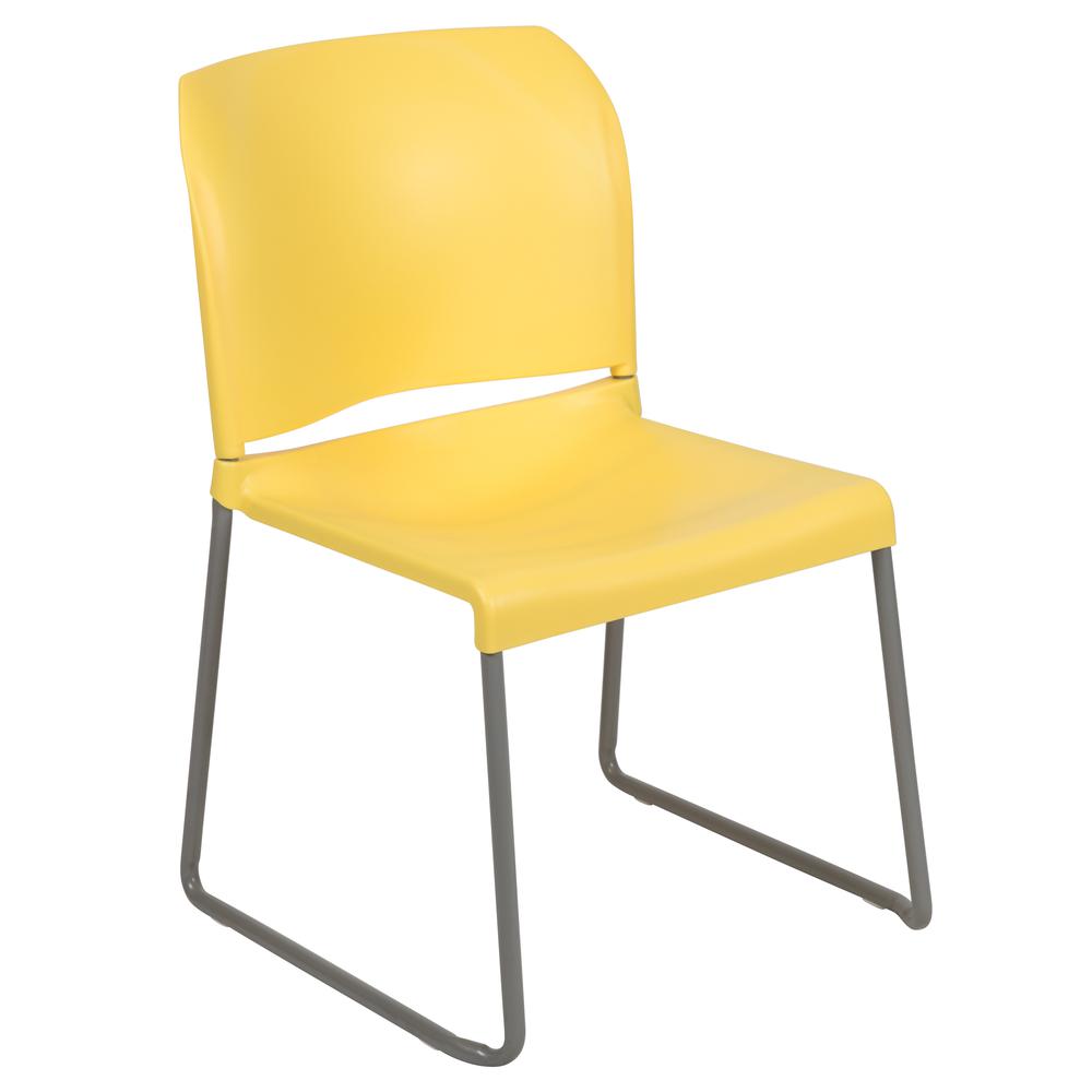 HERCULES Series 880 lb. Capacity Yellow Full Back Contoured Stack Chair with Gray Powder Coated Sled Base. The main picture.