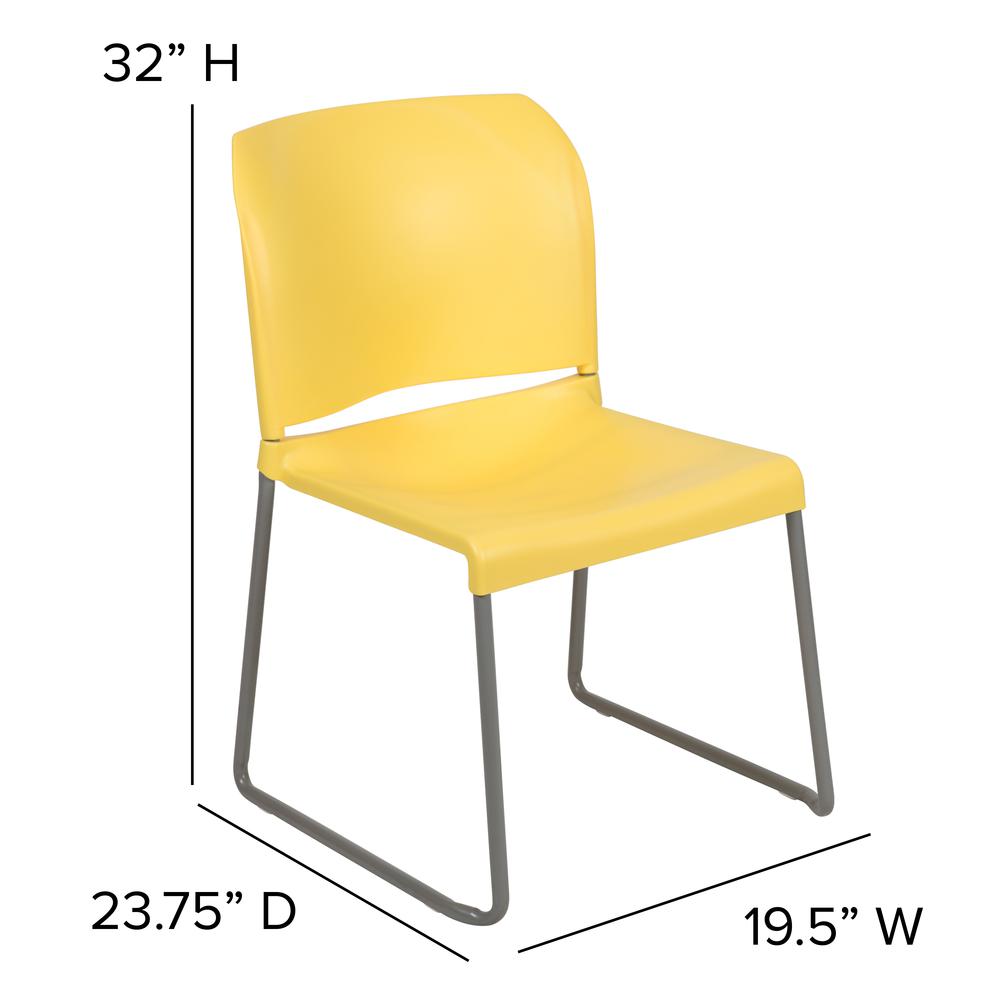 HERCULES Series 880 lb. Capacity Yellow Full Back Contoured Stack Chair with Gray Powder Coated Sled Base. Picture 4