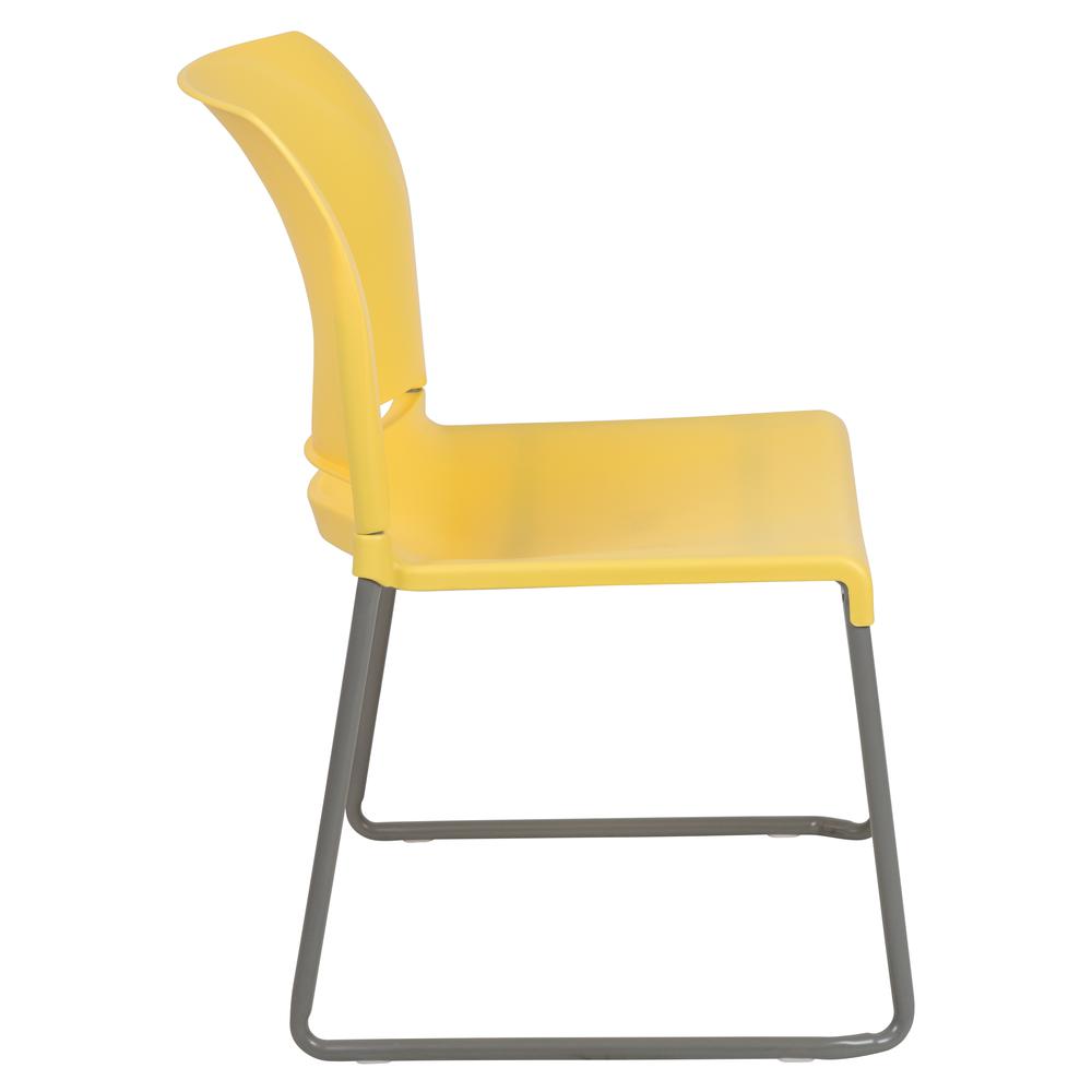 HERCULES Series 880 lb. Capacity Yellow Full Back Contoured Stack Chair with Gray Powder Coated Sled Base. Picture 3