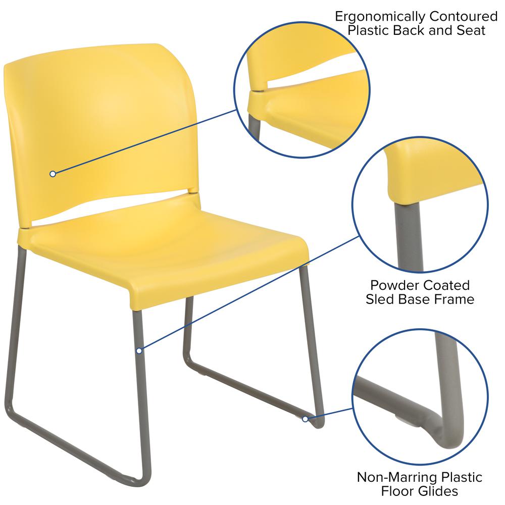 HERCULES Series 880 lb. Capacity Yellow Full Back Contoured Stack Chair with Gray Powder Coated Sled Base. Picture 2