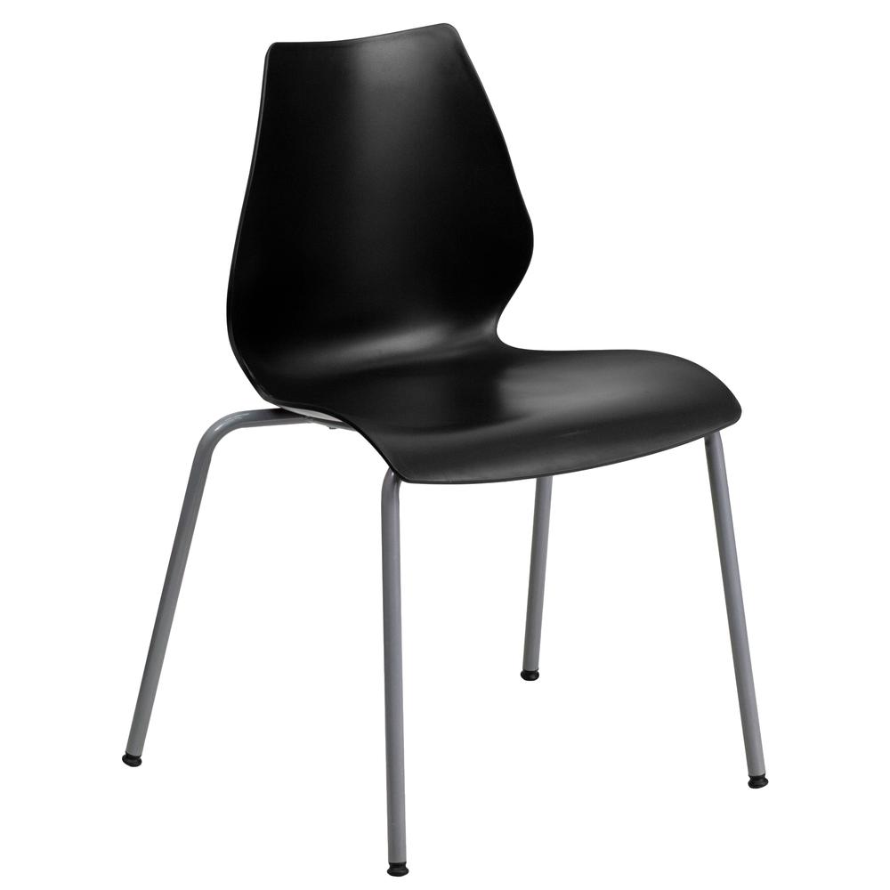 770 lb. Capacity Black Stack Chair with Lumbar Support and Silver Frame. Picture 1
