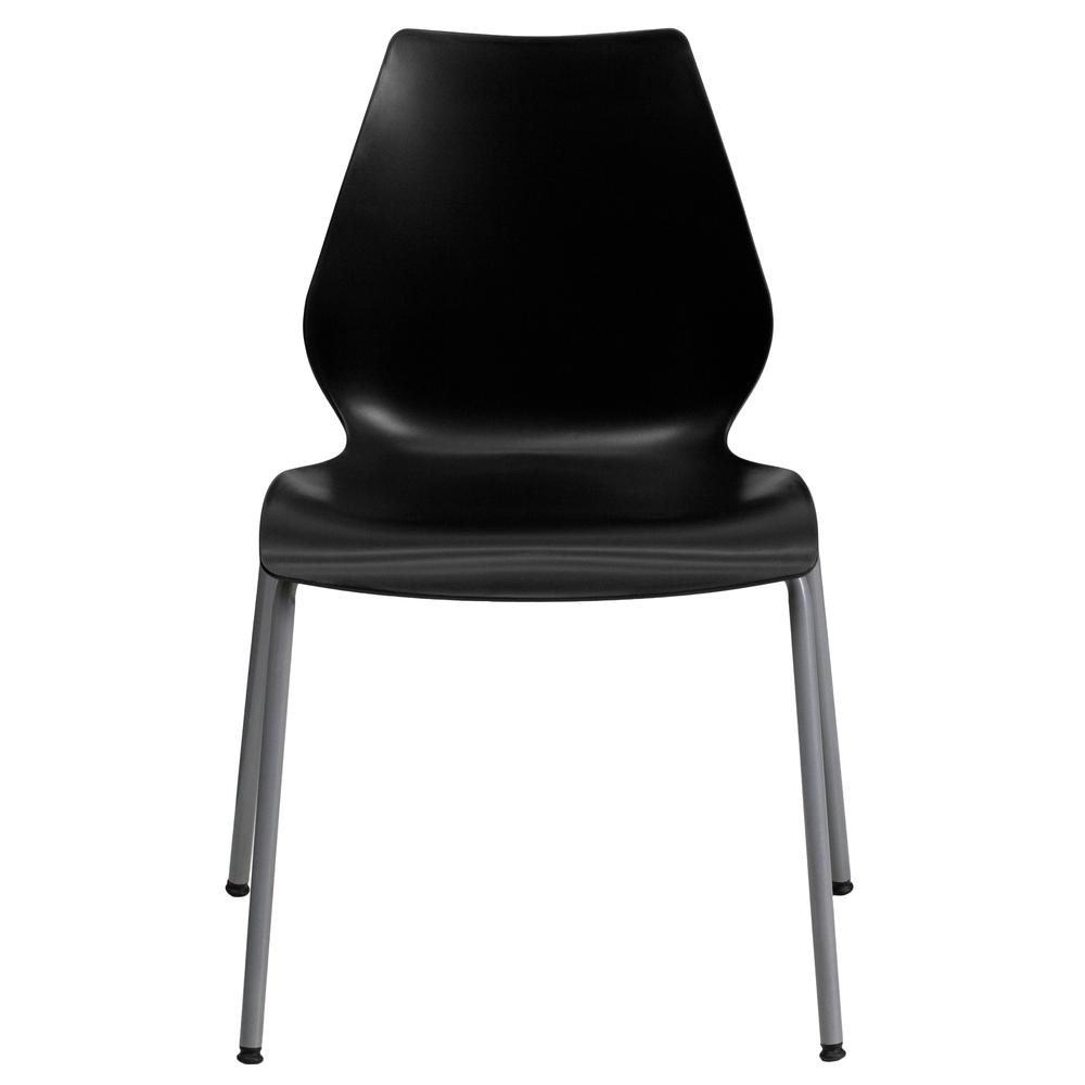 770 lb. Capacity Black Stack Chair with Lumbar Support and Silver Frame. Picture 4