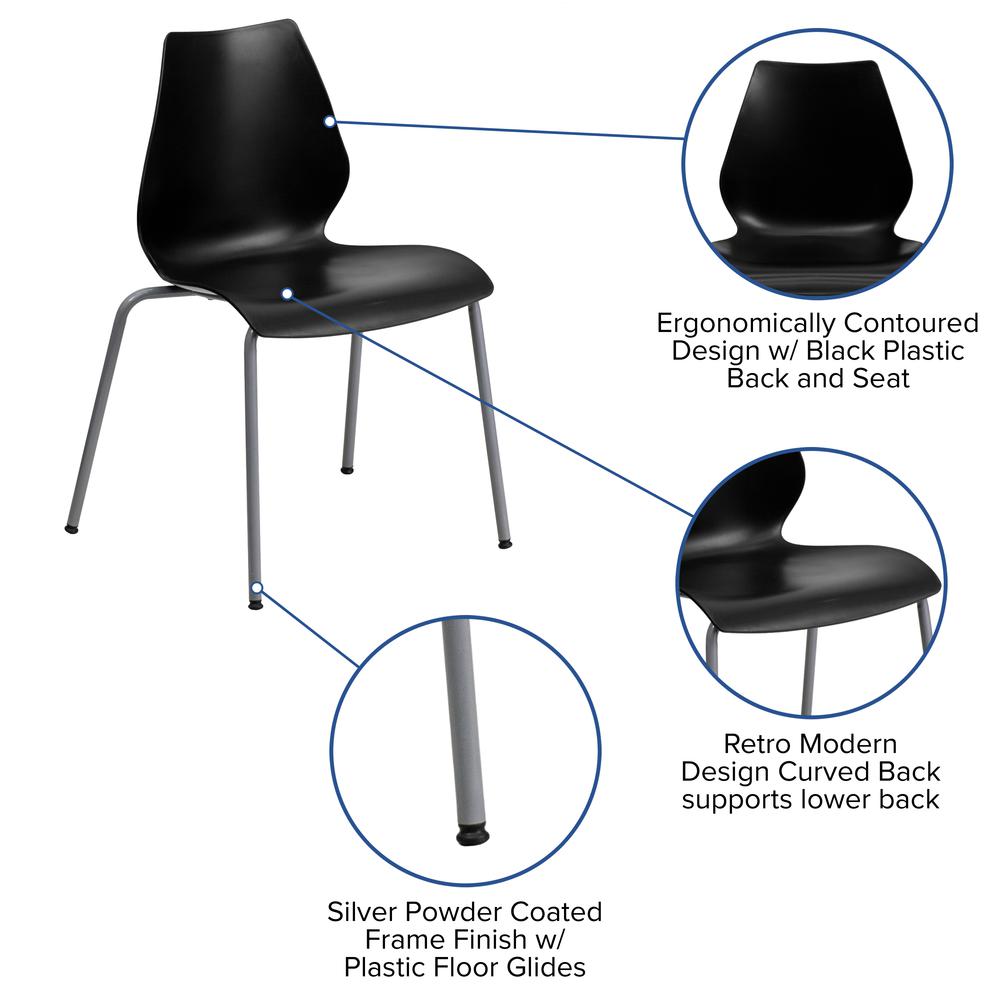 770 lb. Capacity Black Stack Chair with Lumbar Support and Silver Frame. Picture 5