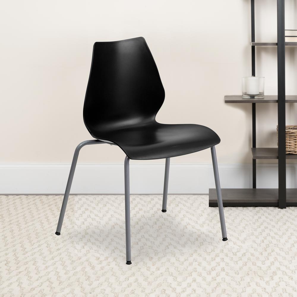 770 lb. Capacity Black Stack Chair with Lumbar Support and Silver Frame. Picture 8