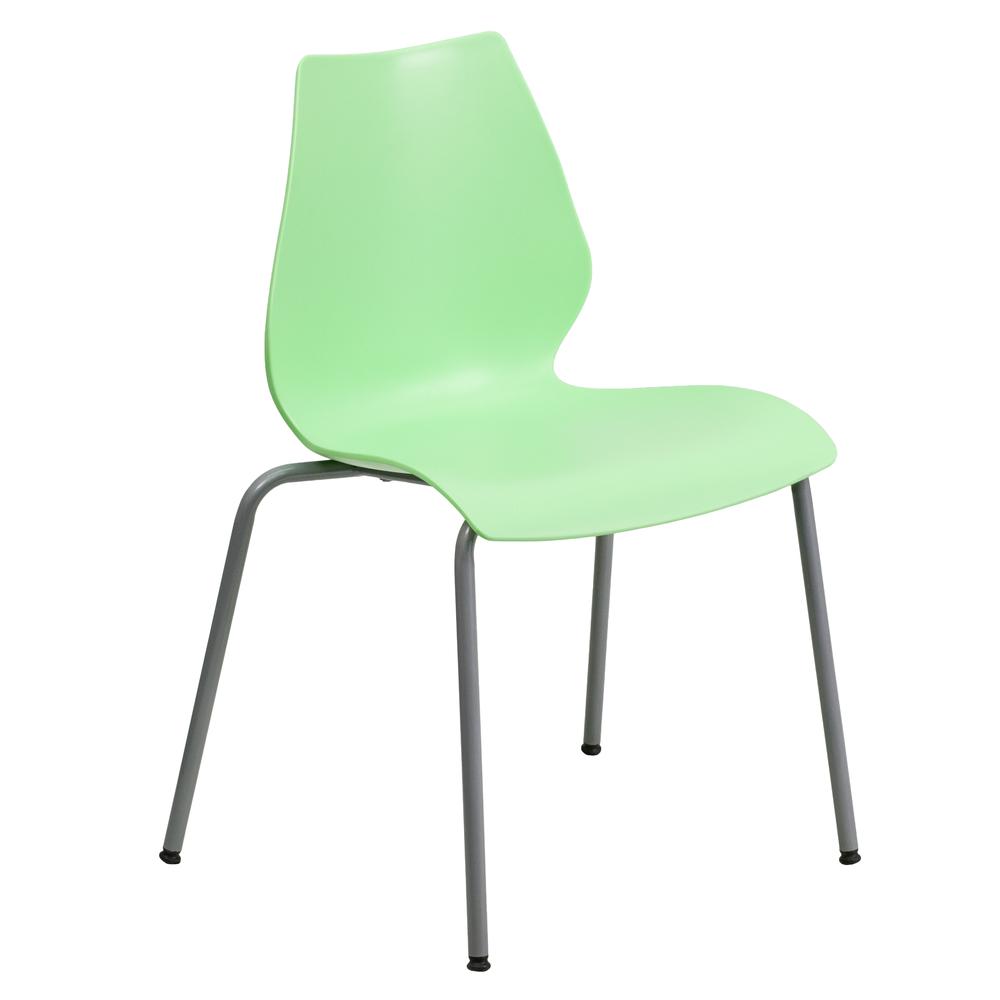 770 lb. Capacity Green Stack Chair with Lumbar Support and Silver Frame. Picture 1