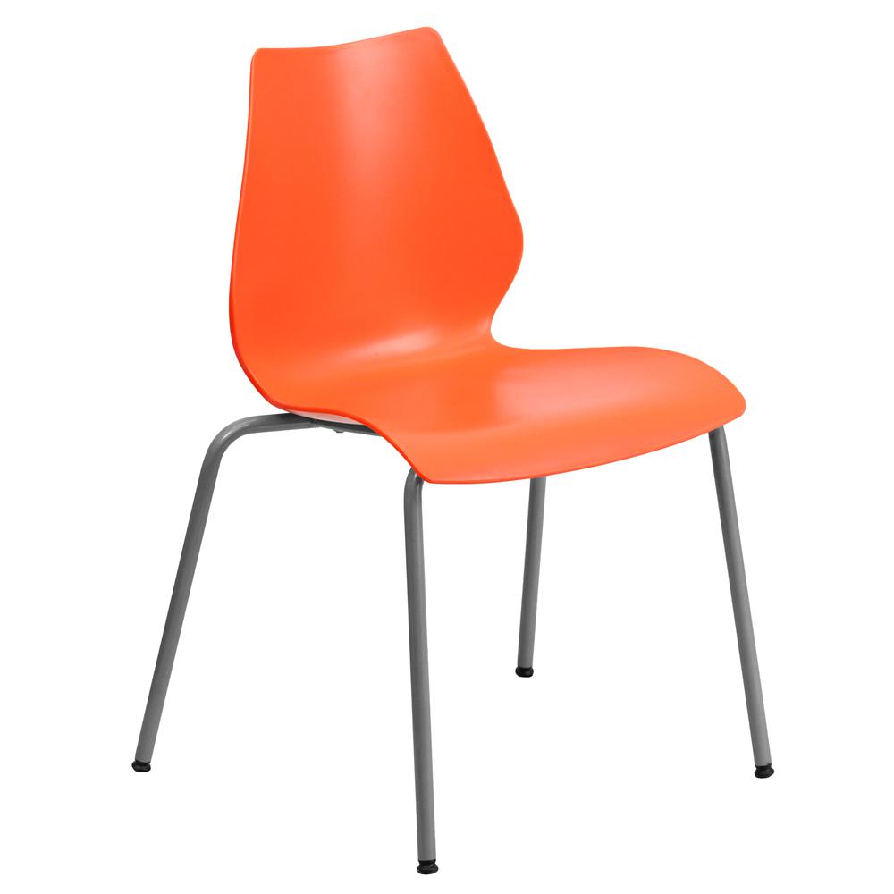 770 lb. Capacity Orange Stack Chair with Lumbar Support and Silver Frame. The main picture.