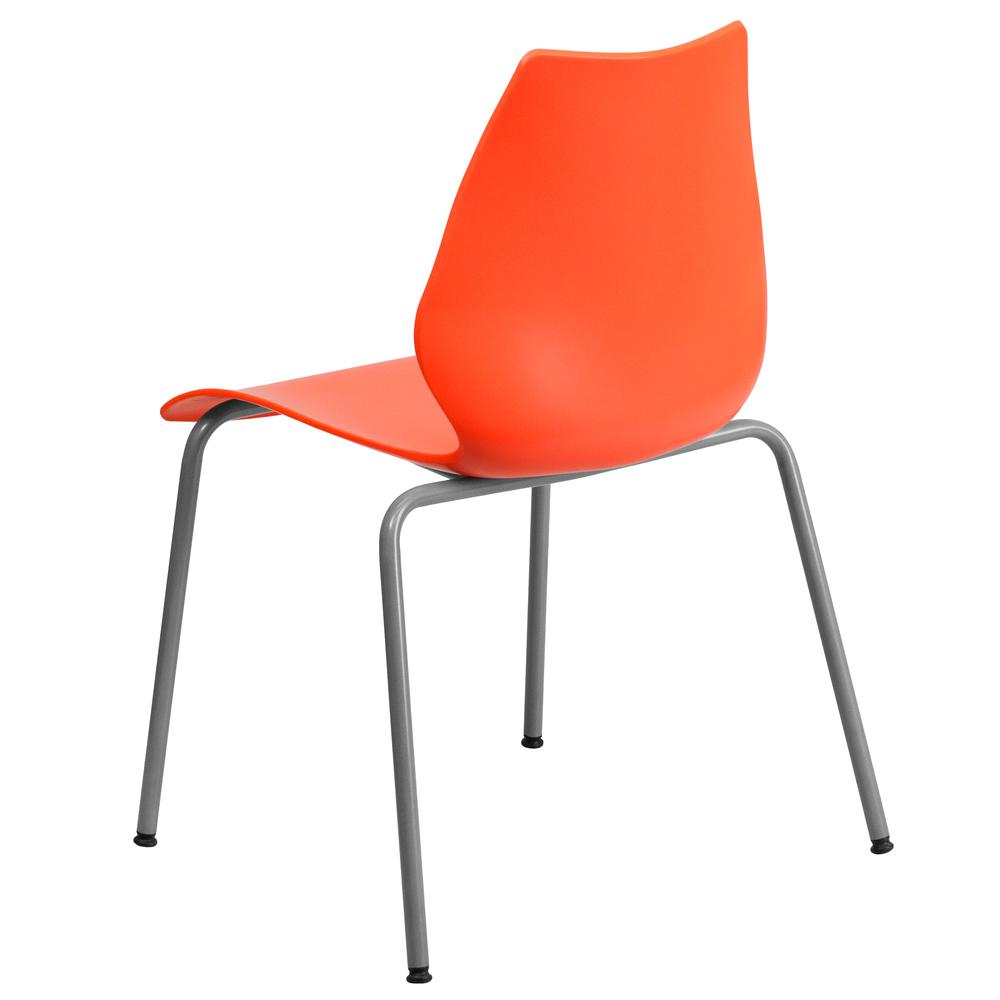770 lb. Capacity Orange Stack Chair with Lumbar Support and Silver Frame. Picture 3