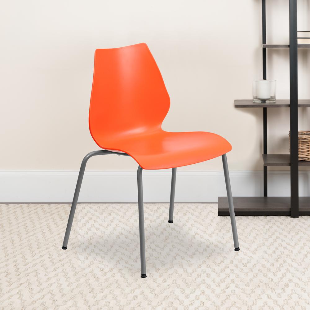 770 lb. Capacity Orange Stack Chair with Lumbar Support and Silver Frame. Picture 7