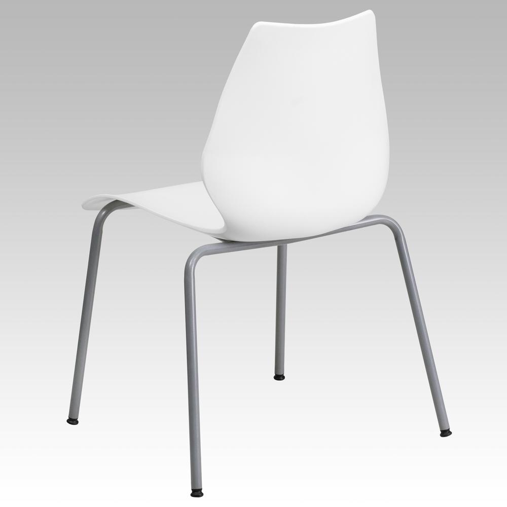 770 lb. Capacity White Stack Chair with Lumbar Support and Silver Frame. Picture 3