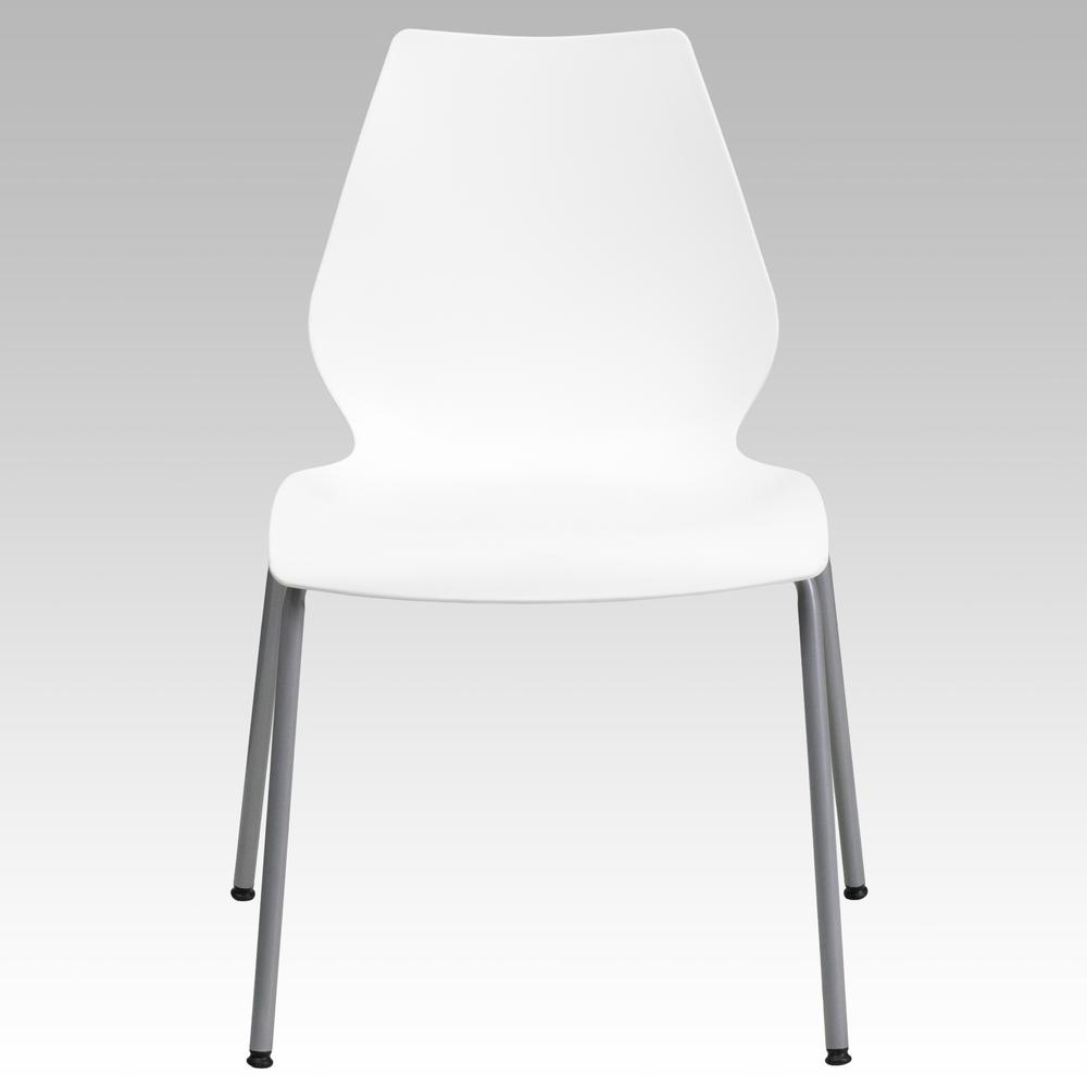 770 lb. Capacity White Stack Chair with Lumbar Support and Silver Frame. Picture 4