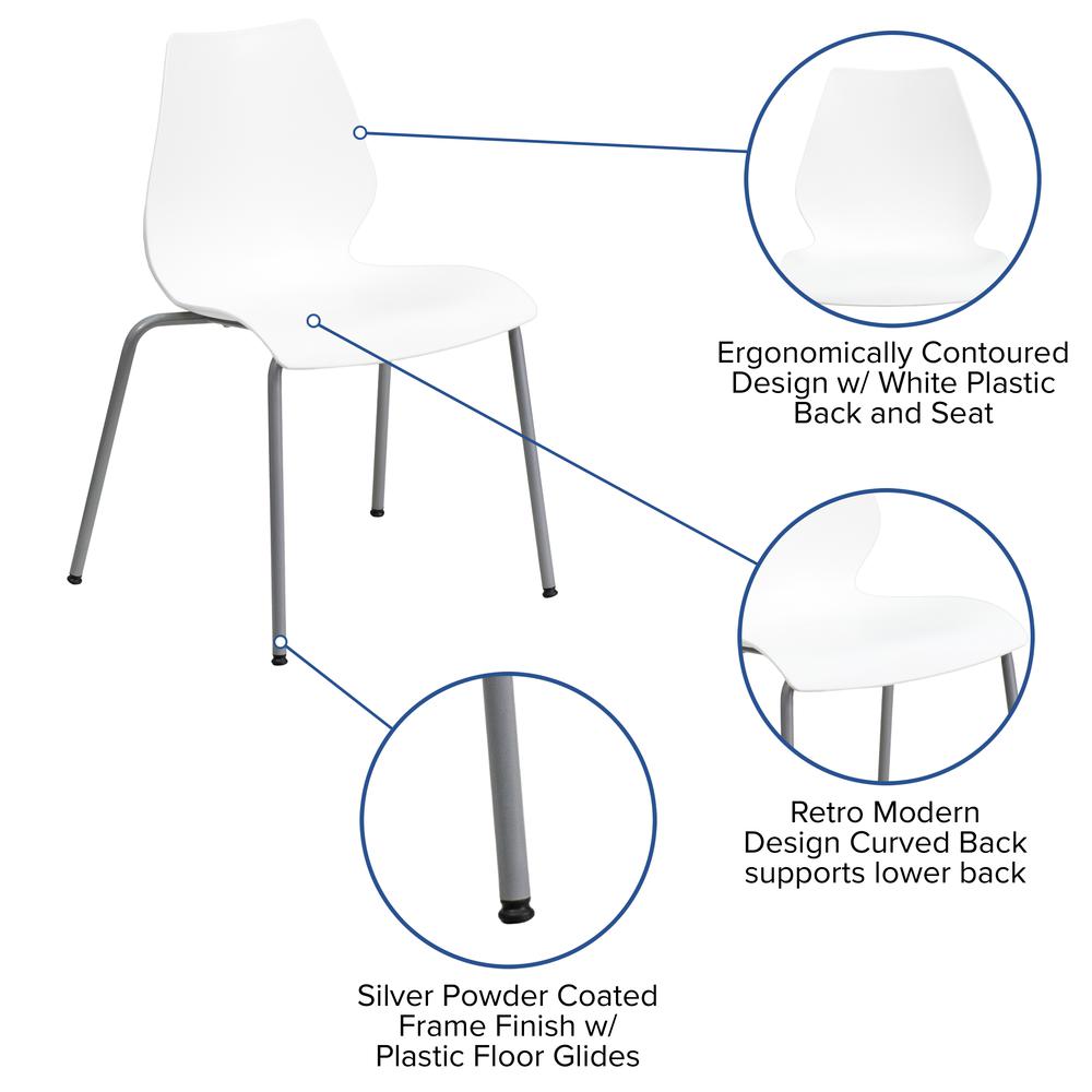 770 lb. Capacity White Stack Chair with Lumbar Support and Silver Frame. Picture 5