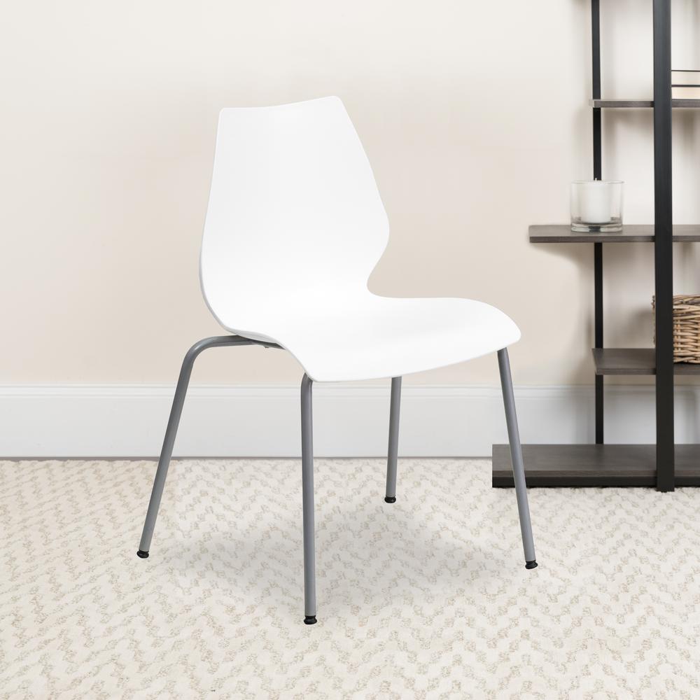770 lb. Capacity White Stack Chair with Lumbar Support and Silver Frame. Picture 8