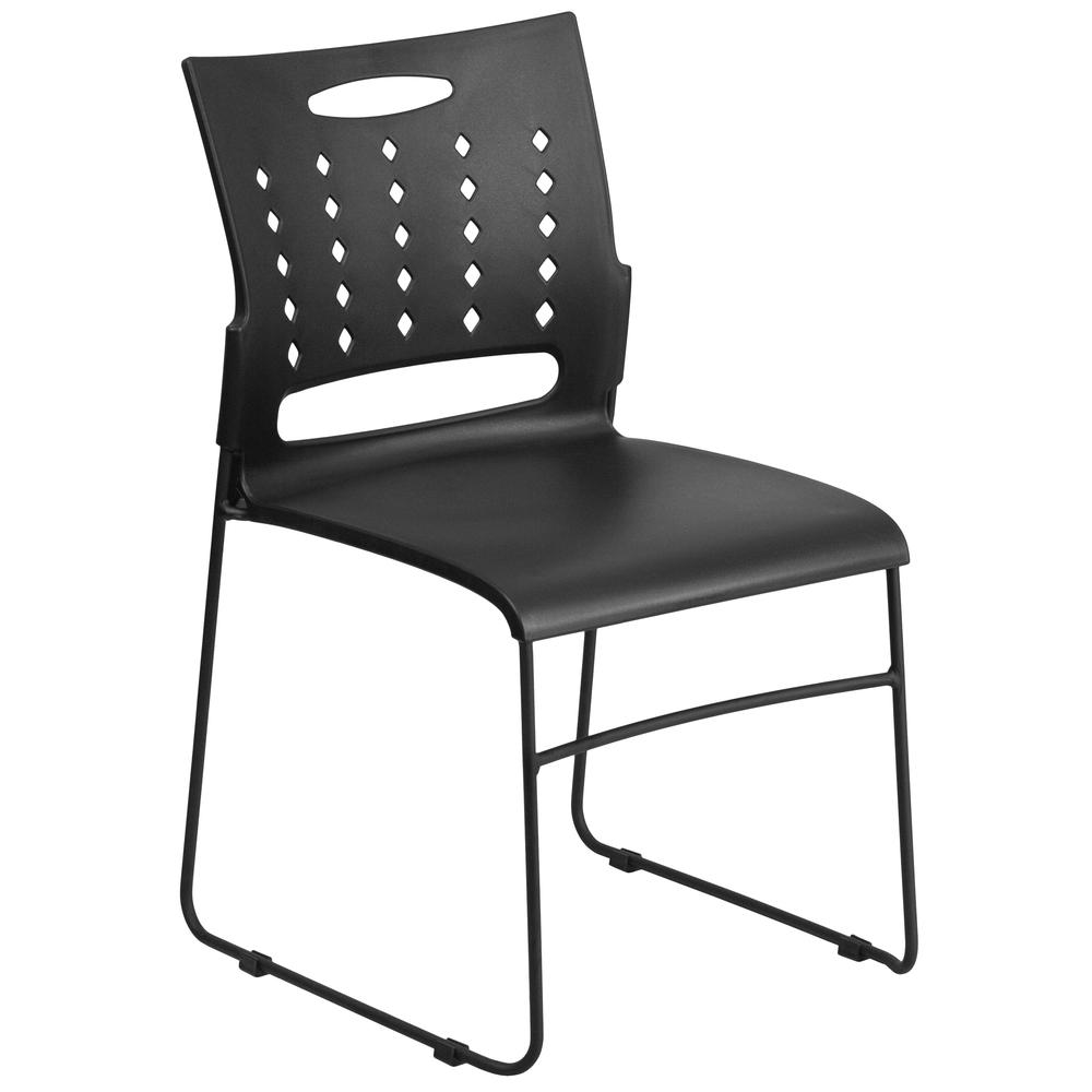 HERCULES Series 881 lb. Capacity Black Sled Base Stack Chair with Air-Vent Back. Picture 1