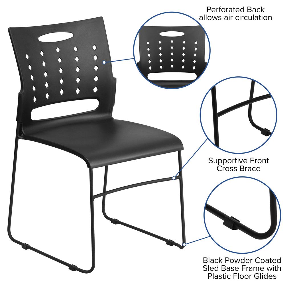881 lb. Capacity Black Sled Base Stack Chair with Carry Handle and Air-Vent Back. Picture 5