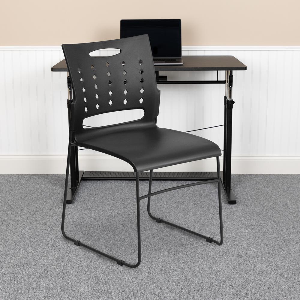 881 lb. Capacity Black Sled Base Stack Chair with Carry Handle and Air-Vent Back. Picture 8