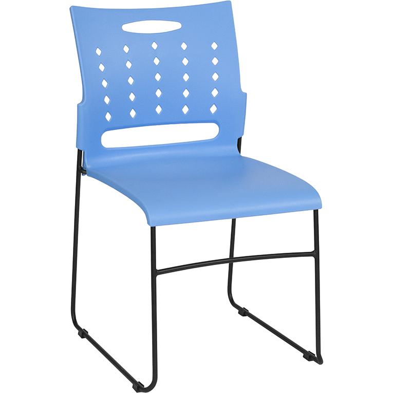 881 lb. Capacity Blue Sled Base Stack Chair with Carry Handle and Air-Vent Back. Picture 1