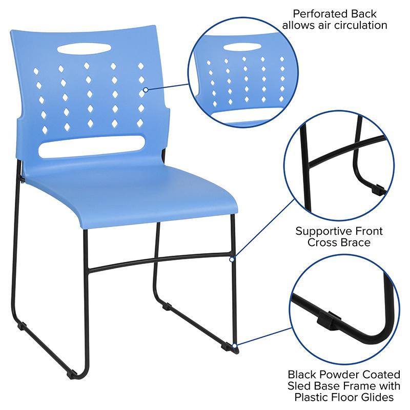 881 lb. Capacity Blue Sled Base Stack Chair with Air-Vent Back. Picture 4