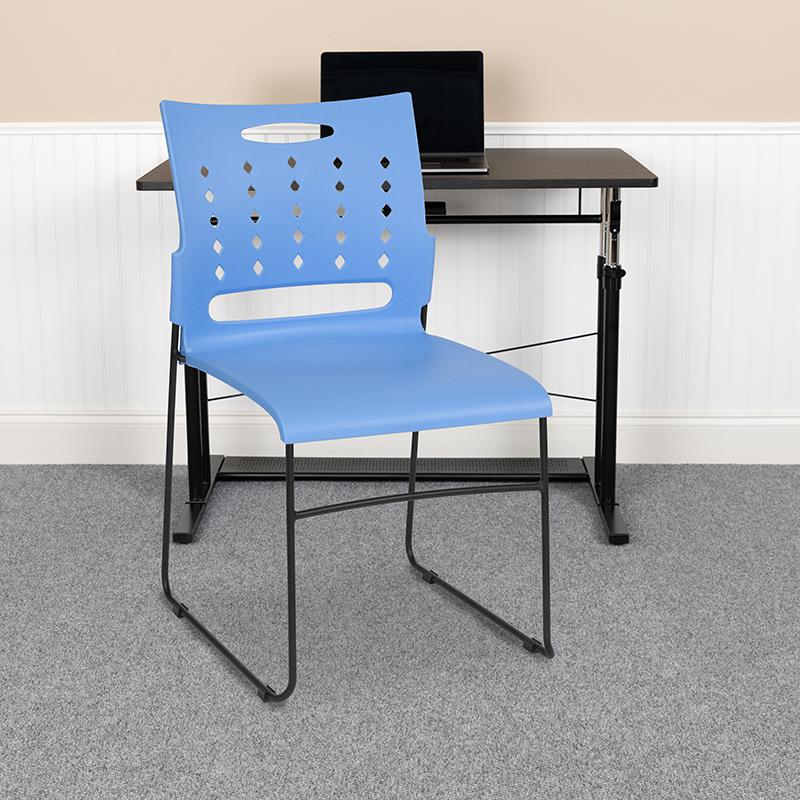 881 lb. Capacity Blue Sled Base Stack Chair with Carry Handle and Air-Vent Back. Picture 2