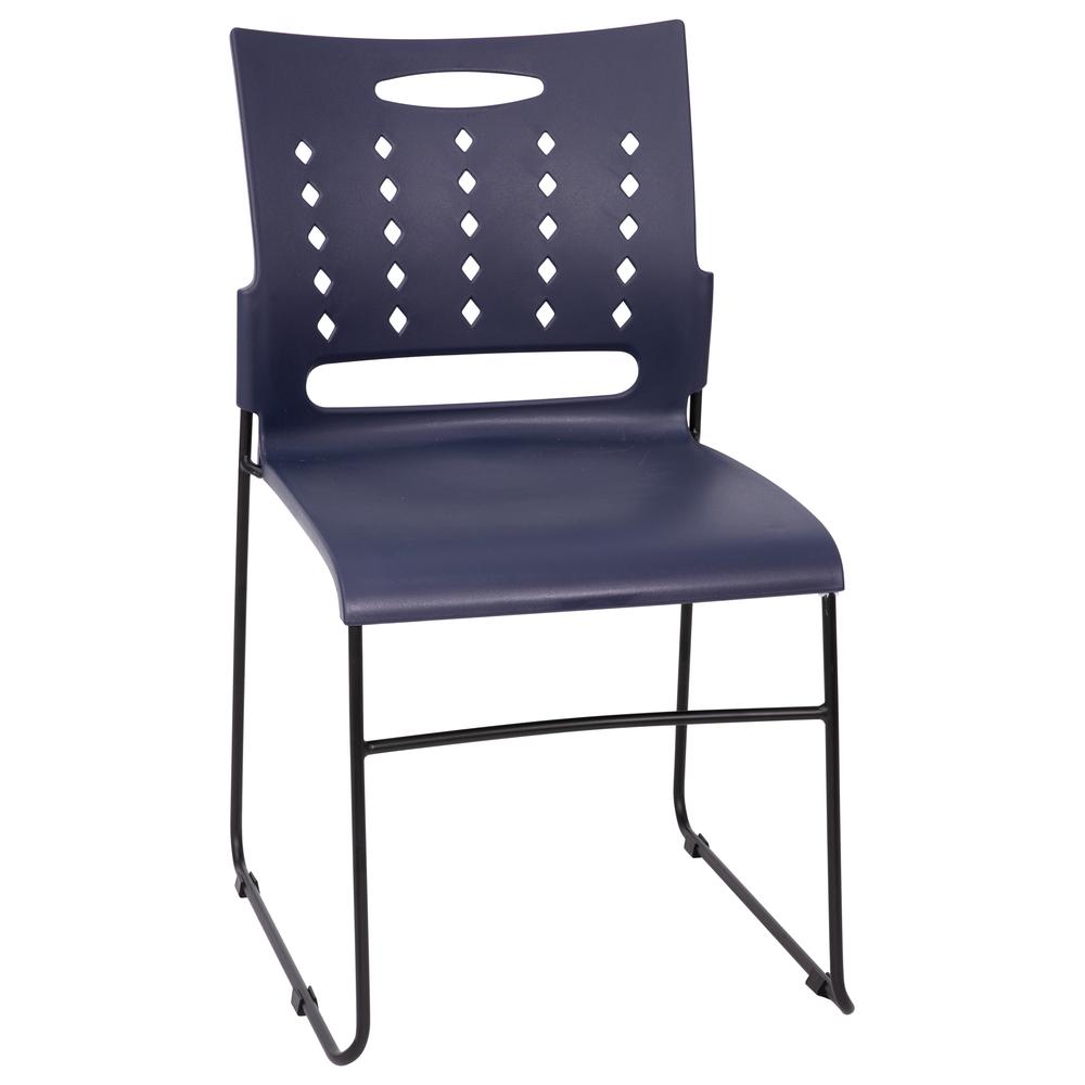 HERCULES Series 881 lb. Capacity Navy Sled Base Stack Chair with Air-Vent Back. Picture 2
