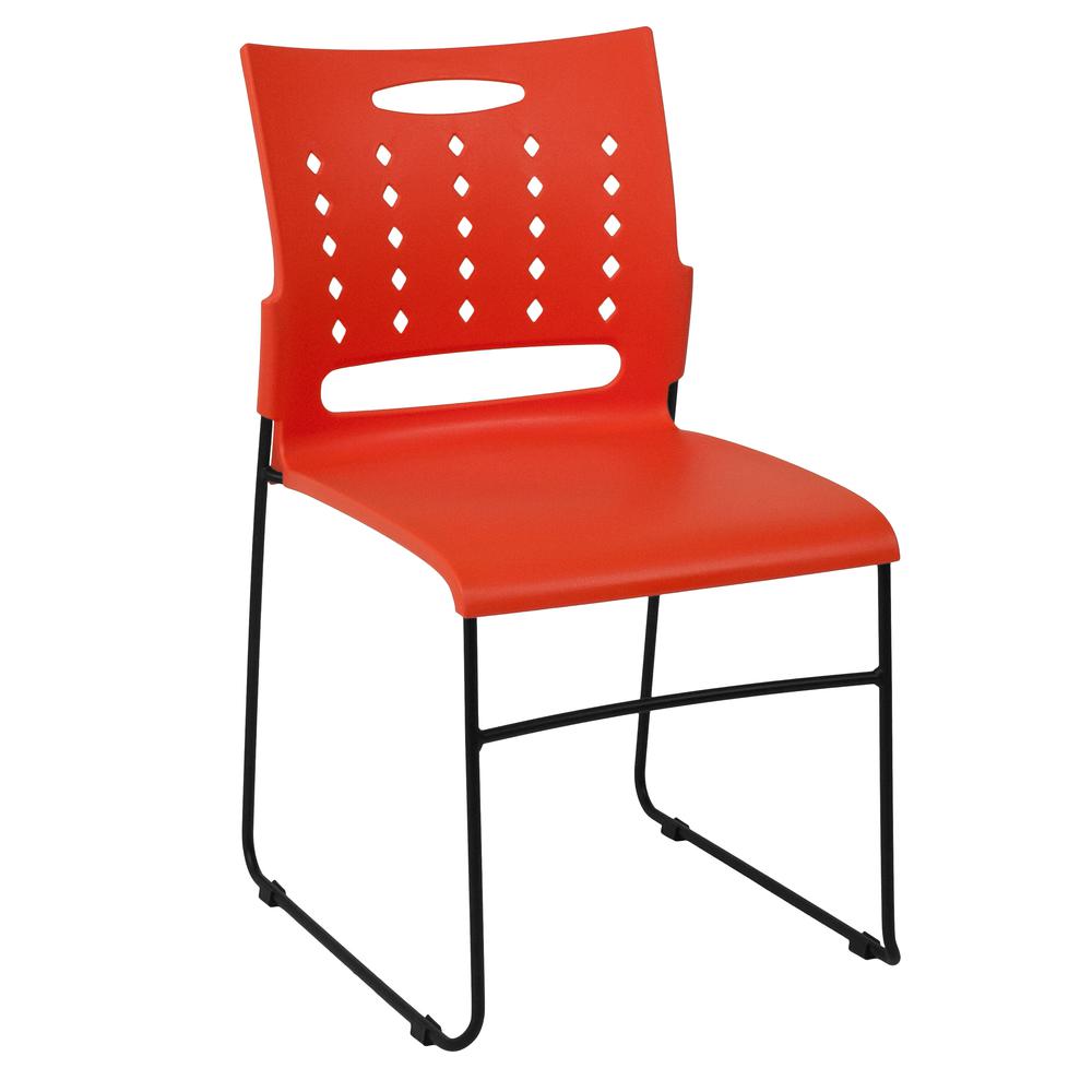 881 lb. Capacity Orange Sled Base Stack Chair with Air-Vent Back. Picture 1