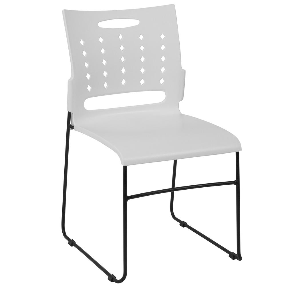 881 lb. Capacity White Sled Base Stack Chair with Carry Handle and Air-Vent Back. The main picture.